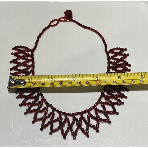Red Glass Seed Bead Bib Choker Necklace Statement Vintage Regency Romantic Goth - Picture 8 of 8